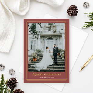 Goud en rood decoratieve foto-rand folie feestdagenkaart