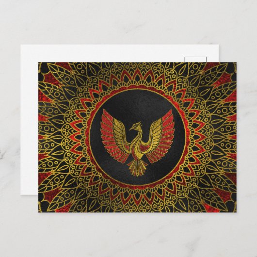 Goud en rood Gedecormeerd Phoenix vogelsymbool Briefkaart (Voorkant / Achterkant)