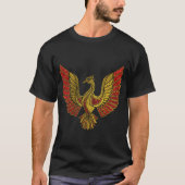 Goud en rood Gedecormeerd Phoenix vogelsymbool T-shirt (Voorkant)