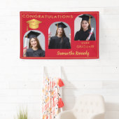 Goud en rood Gefeliciteerd 3 Foto Afstuderen Spandoek (Insitu)