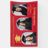 Goud en rood Gefeliciteerd 3 Foto Afstuderen Spandoek (Verticaal)
