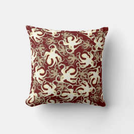 Goud en Rood Herhalend Motief | Octopuspatroon Kussen