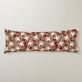 Goud en Rood Herhalend Motief | Octopuspatroon Lichaamskussen