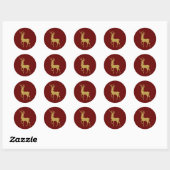 Goud en rood kerst rendieren ronde sticker (Vel)