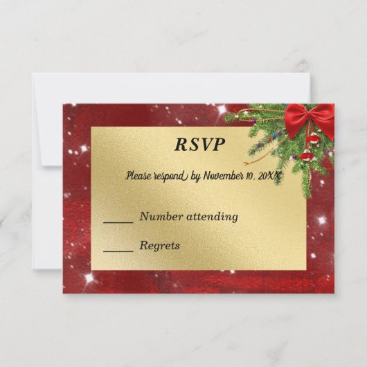 Goud en rood Kerstfeest RSVP Kaartje (Voorkant)