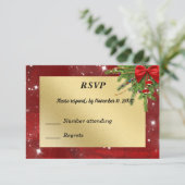 Goud en rood Kerstfeest RSVP Kaartje (Staand voorkant)