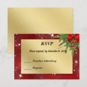 Goud en rood Kerstfeest RSVP Kaartje (Voorkant / Achterkant)