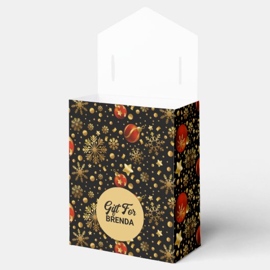Goud en Rood Kerstmis Symbolen Patroon Bedankdoosjes (Geopend)