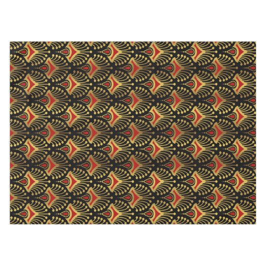 Goud en rood Kunstdecopatroon op zwart-wit Tafelkleed (Voorkant (Horizontaal))