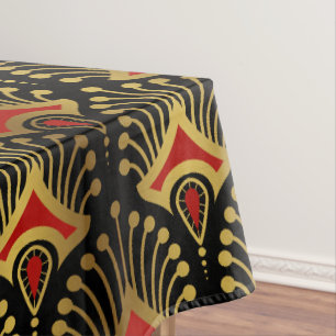 Goud en rood Kunstdecopatroon op zwart-wit Tafelkleed