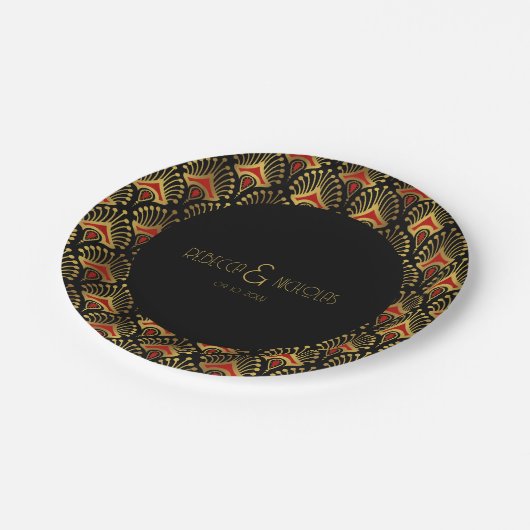 Goud en rood Kunstdecopatroon Papieren Borden Papieren Bordje (Gekanteld)