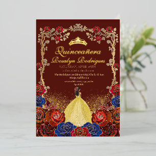 Goud- en rood luxe Quinceanera-folie Folie Uitnodiging