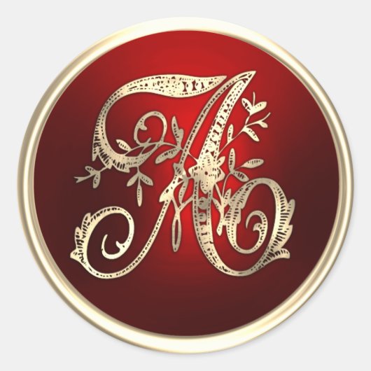 Goud en rood Monogram A-envelopzegel Ronde Sticker (Voorkant)