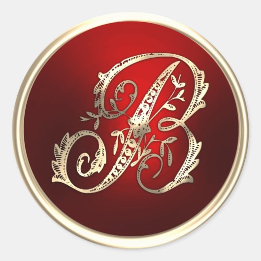 Goud en rood Monogram B Envelopzegel Ronde Sticker (Voorkant)