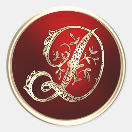 Goud en rood Monogram D Envelope Seal Ronde Sticker (Voorkant)