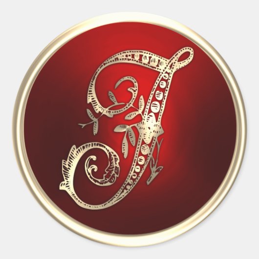 Goud en rood Monogram J Envelope Seal Ronde Sticker (Voorkant)