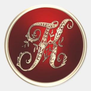 Goud en rood Monogram K-envelopzegel Ronde Sticker
