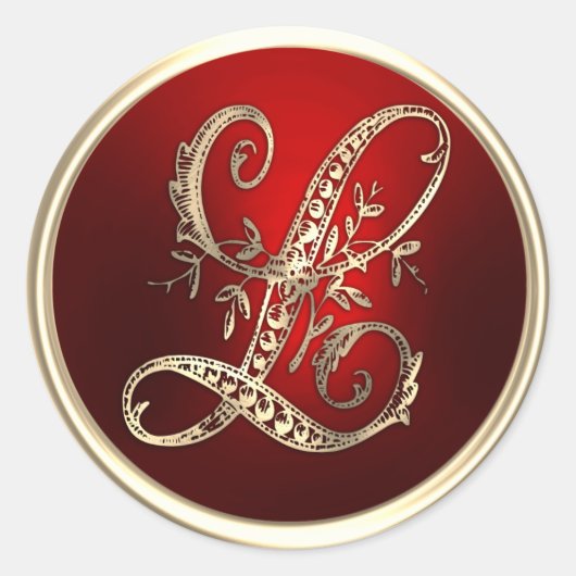 Goud en rood monogram L-envelop Ronde Sticker (Voorkant)