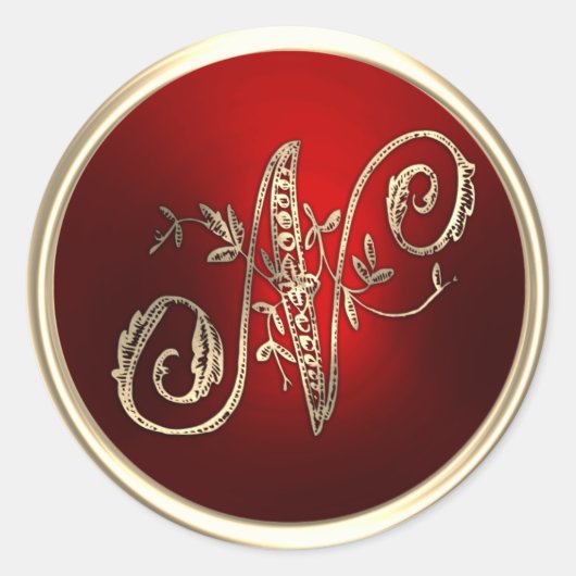 Goud en rood Monogram N Envelope Seal Ronde Sticker (Voorkant)