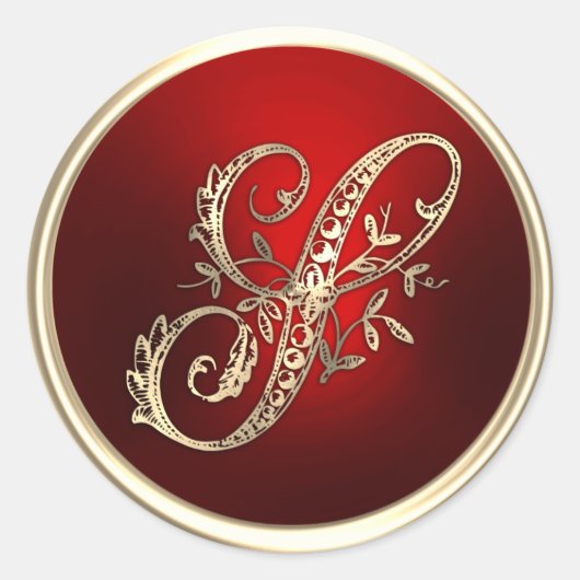 Goud en rood monogram S-envelop Ronde Sticker (Voorkant)