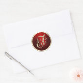 Goud en rood Monogram T Envelope Seal Ronde Sticker (Envelop)