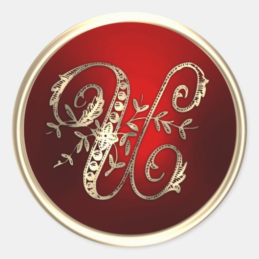 Goud en rood Monogram U Envelope Seal Ronde Sticker (Voorkant)