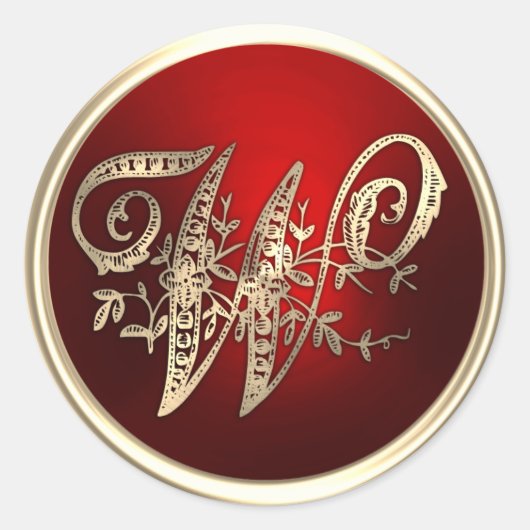 Goud en rood Monogram W-envelop Ronde Sticker (Voorkant)