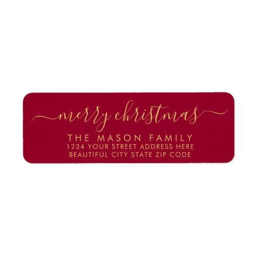 Goud en Rood Script Kerstretour Adreslabel Etiket (Voorkant)