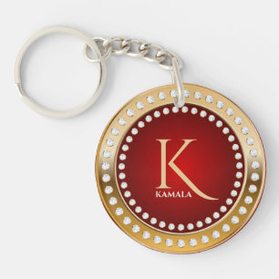 Goud en Rood Wit Diamanten Monogram Sleutelhanger