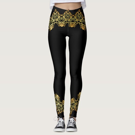 Goud en Roos Goud Abstract Prismatic Design Leggings (Voorkant)