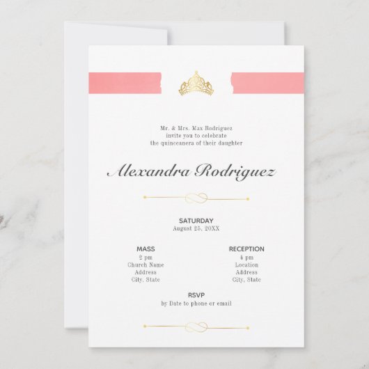 Goud en Roos Roze foto Quinceanera Kaart (Achterkant)