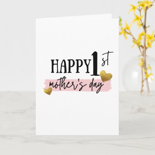 Goud en roze 1e Moederdag Kaart (Gele Bloem)