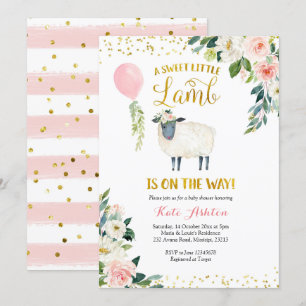 Goud en roze Baby shower met zoete kleine lammeren Kaart