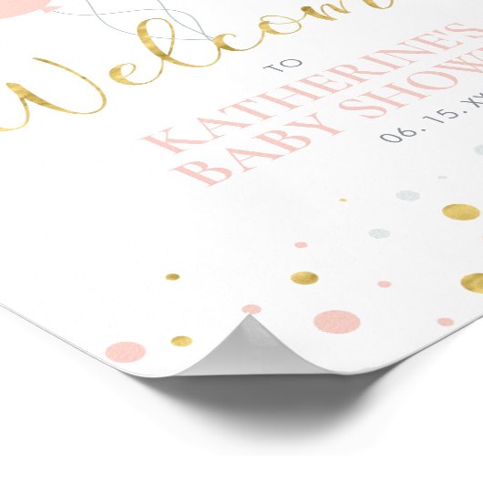 Goud en roze ballonnen | Welkom Girl Baby shower Poster (Hoek)