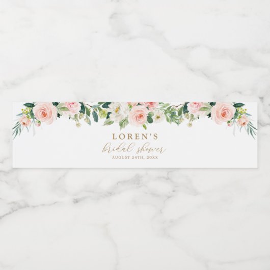 Goud en Roze Bloemige Bruidsmeisjesfeest  Waterfles Etiket (Enkel label)