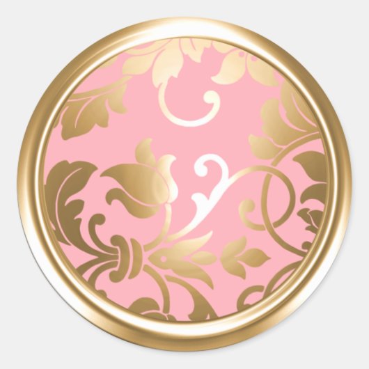 Goud en roze Damask Envelope Seal Ronde Sticker (Voorkant)