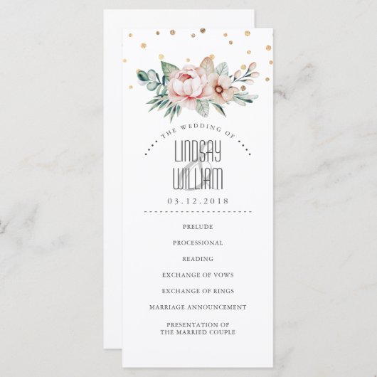 Goud en Roze Elegante Moderne Huwelijksprogramma's Programma (Voorkant / Achterkant)