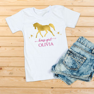 Goud en roze gepersonaliseerde naam voor paardenme t-shirt