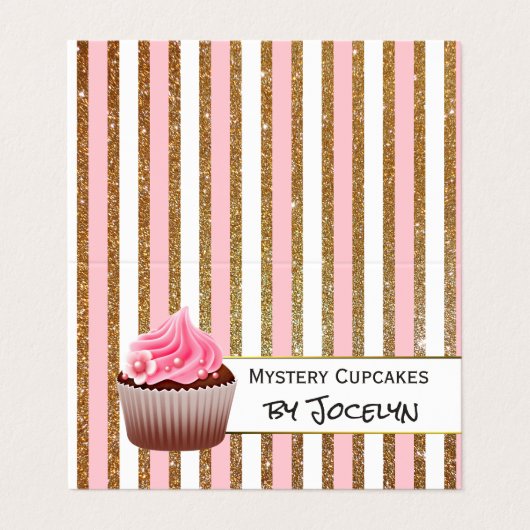 Goud en roze gestreept Visitekaartje (Buitenkant ongevouwen)