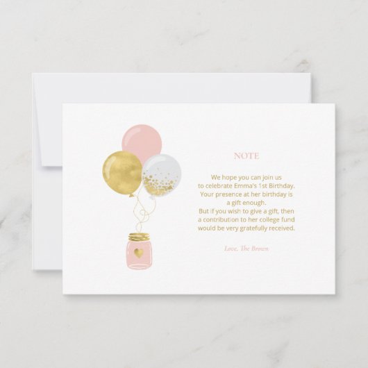 Goud en roze | Kaart van de Birthday Party Gift En (Voorkant)