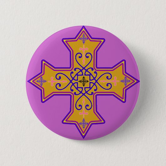  goud en roze koptisch kruis ronde button 5,7 cm (Voorkant)
