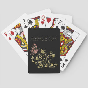 Goud en roze mousserende vlinder op maat pokerkaarten