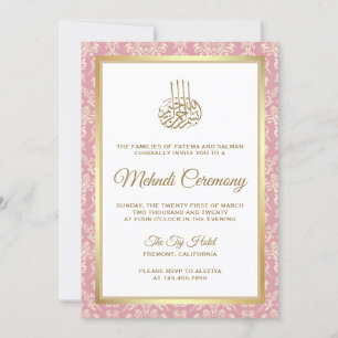 Goud en roze roze damast islamitische mehndi-cerem kaart