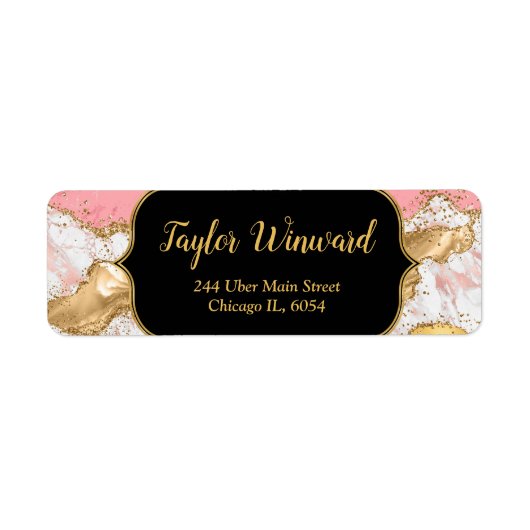 Goud en Roze Sequins Agaat Etiket (Voorkant)