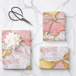 Goud en Roze Sequins Agaat Inpakpapier Vel