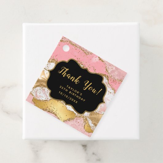 Goud en Roze Sequins Agaat Verjaardag Dank u Bedankjes Labels (In situ)