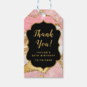 Goud en Roze Sequins Agaat Verjaardag Dank u Cadeaulabel (Voorkant)