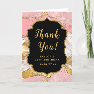 Goud en roze sequins Agate Birthday Bedankkaart