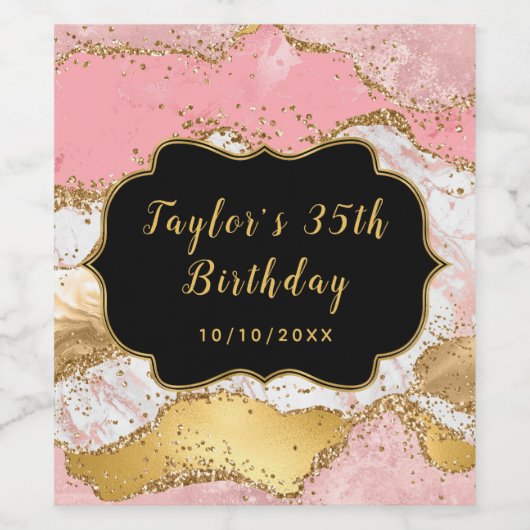 Goud en roze sequins Agate Birthday Wijn Etiket (Enkel label)