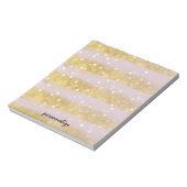 Goud en Roze Strepen Bokeh Confetti Notitieblok (Gedraaid)